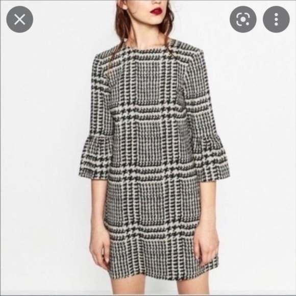 Zara Houndstooth Bell Sleeve Dress New - Picture 1 of 10